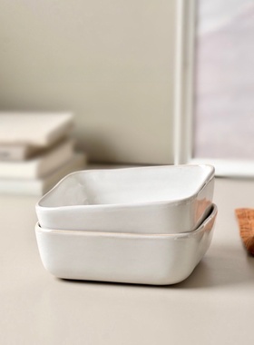 ins风白色陶瓷方形小吃深碗14.5cm*5cm高温釉下彩微波炉微瑕@4-2@