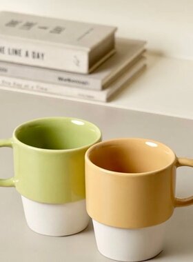 陶瓷叠叠简约杯340ml咖啡杯礼品水杯马克杯高温釉下彩微瑕@4-2@
