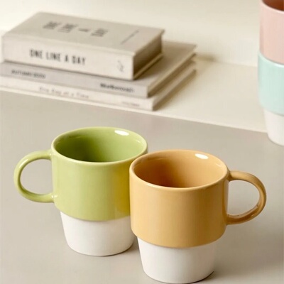 陶瓷叠叠简约杯340ml咖啡杯礼品水杯马克杯高温釉下彩微瑕@4-2@
