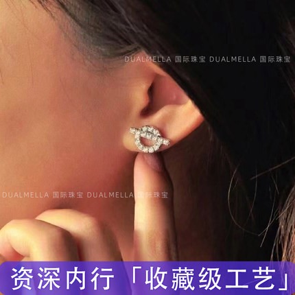 小Q耳钉女镀18k玫瑰金猪鼻子字母OT满钻耳环轻奢小众高级感耳饰