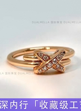 交叉戒指女银镀18k玫瑰金Liens缘系一生连结X形轻奢小众指环食指