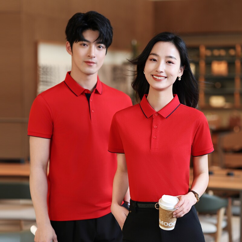 酒店文化衫工作服夏季短袖T恤餐厅工服工装翻领工衣polo衫印logo