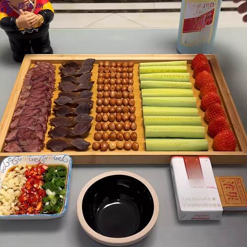 竹木托盘下酒菜餐盘聚餐小酌卤菜烧烤拼盘长方形水杯下午茶点心盘