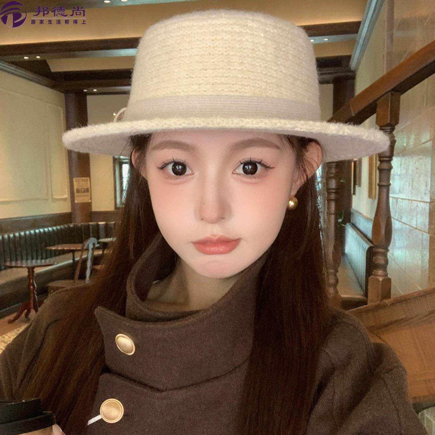赫本风毛呢显脸小帽子女气质优雅礼帽百搭平顶帽秋冬季新款爵士帽