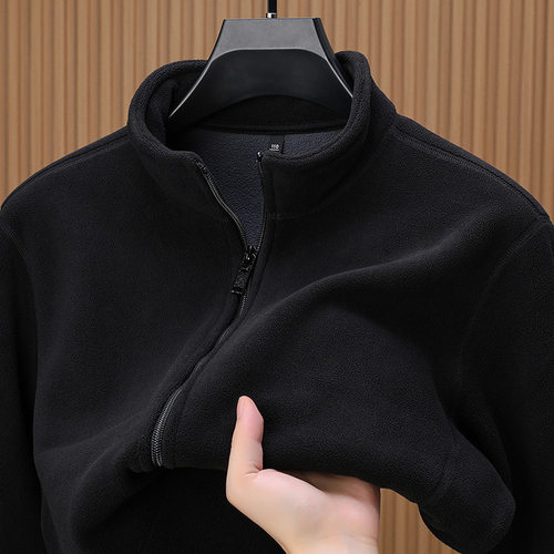 抓绒衣男摇粒绒开衫卫衣秋冬季2025新款加绒加厚保暖休闲立领外套