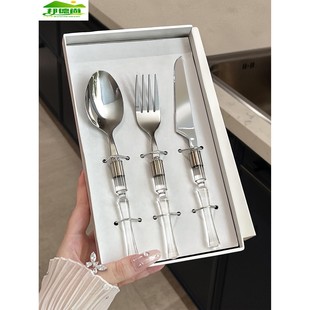 西餐餐具全套高颜值刀叉勺三件套 轻奢高档不锈钢牛排餐盘刀叉套装