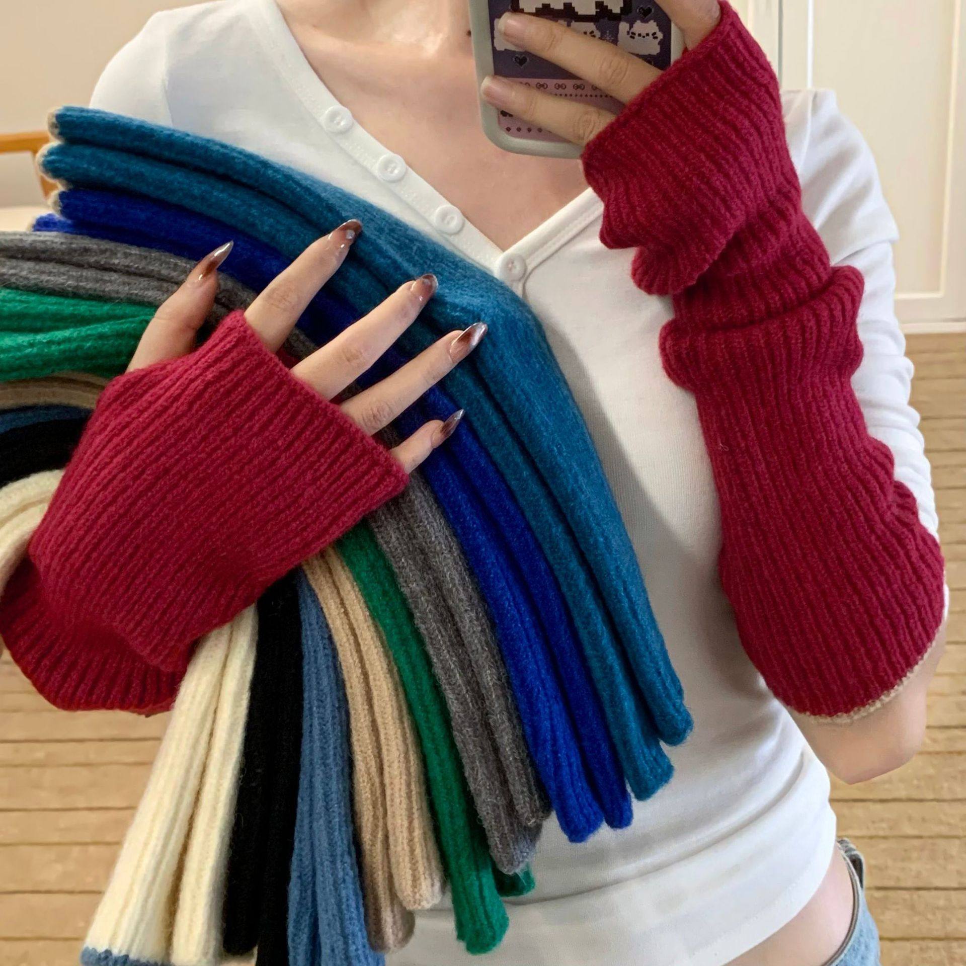 红色针织半指手套女2026新款秋冬季长款保暖防寒堆堆袖子手臂袖套,服饰配件/皮带/帽子/围巾,手套,淘宝优惠券,粉丝福利购,淘宝优惠卷