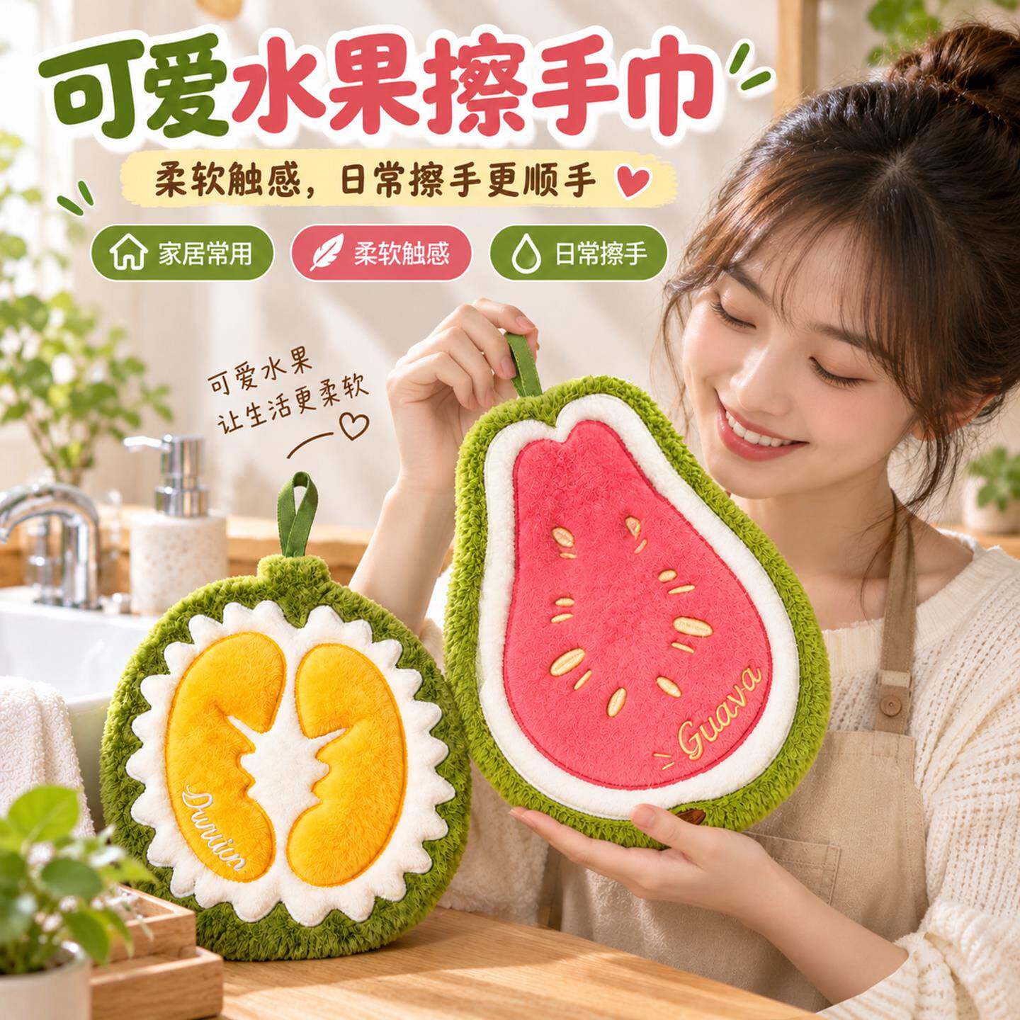 新款水果擦手巾芭乐榴莲毛巾可爱挂式厨房擦手巾伴手礼品