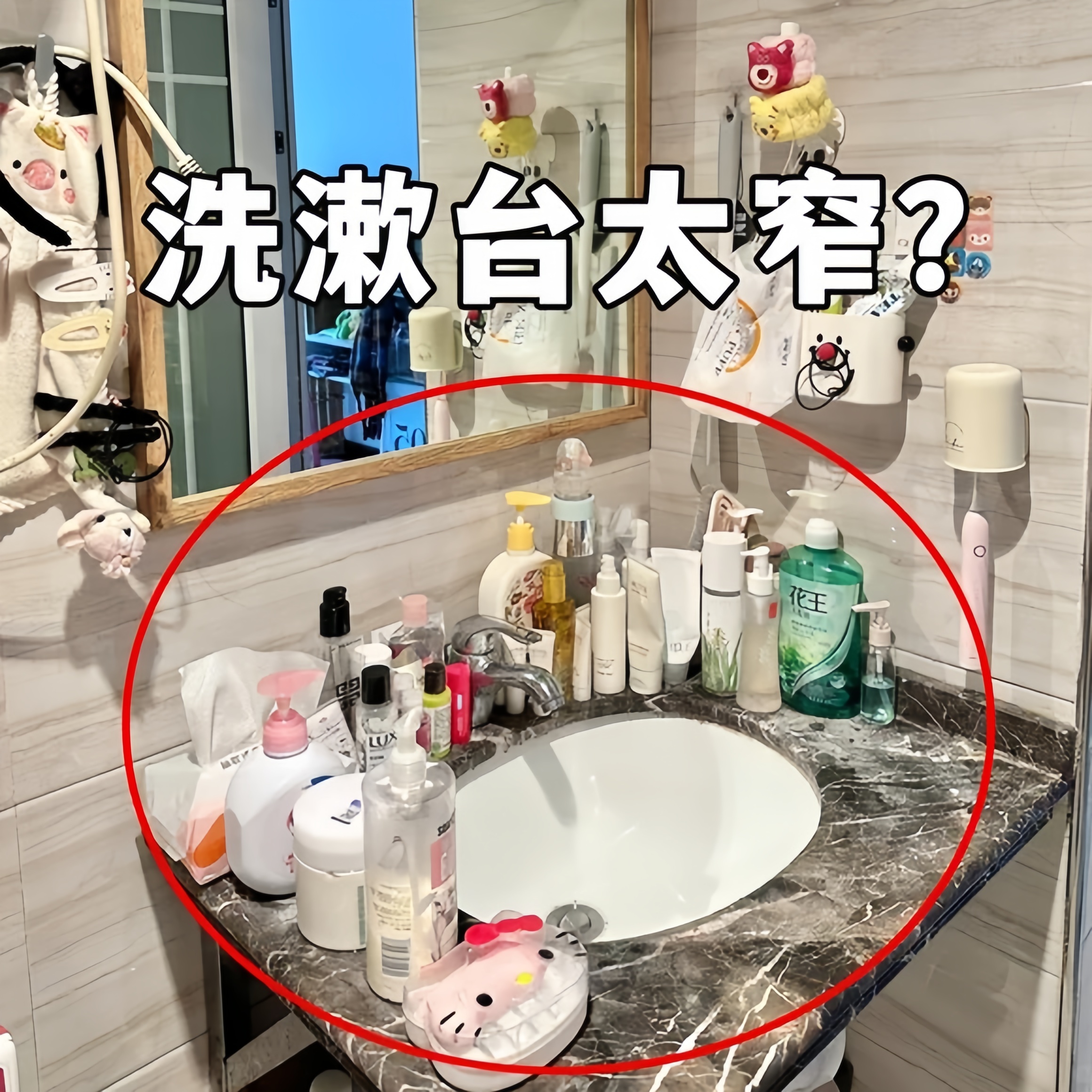 林啾洗手台改造成功！浴室吸盘置物架卫生间免打孔毛绒玩具收纳桶