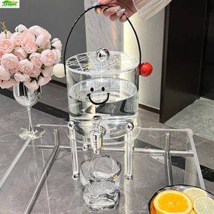 笑脸玻璃冷水壶家用水果茶桶冰箱果汁壶带龙头凉水壶大容量饮料桶