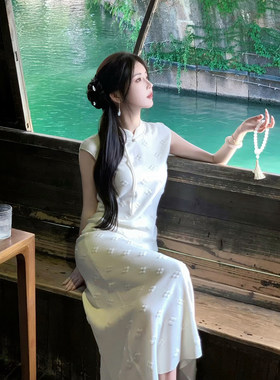 [THEPINKPO|青影]梨花雨绵 新中式羊毛针织提花无袖半身裙套装
