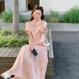 现货2C369-6326P185K288藕粉色两件套套装，女装套装/套裙，浙宝271