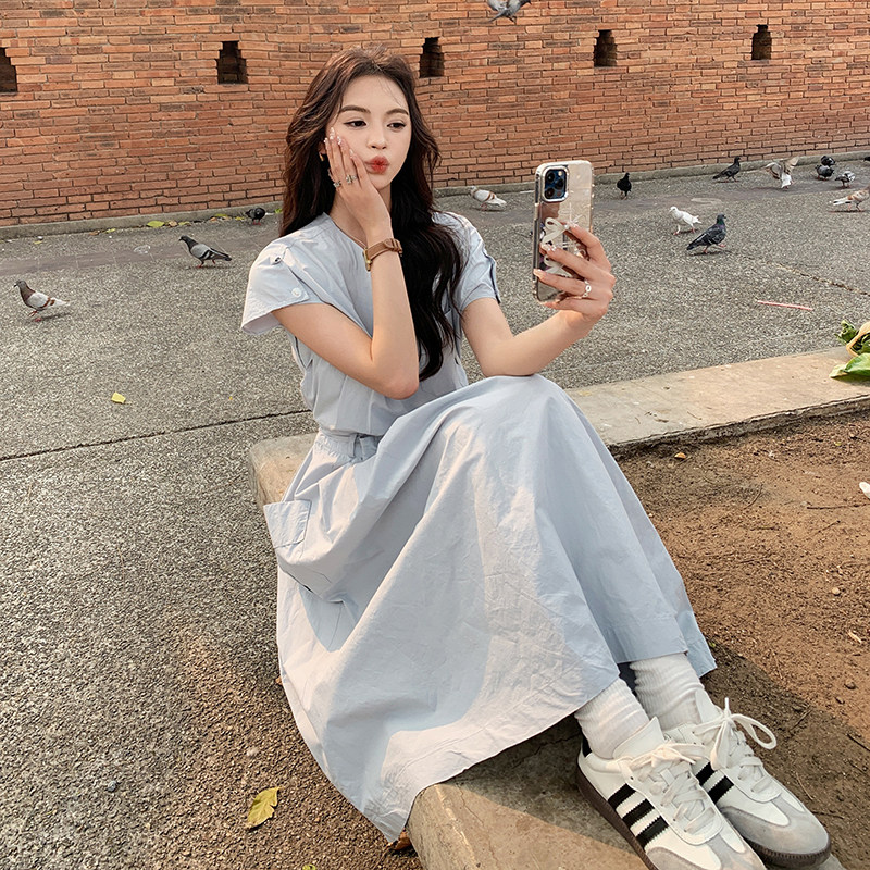 蓝色连衣裙女夏2024新款设计感两面穿法式轻熟风气质收腰显瘦长裙,女装连衣裙,浙宝271