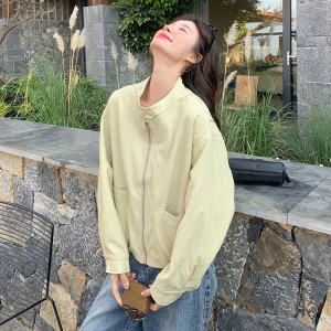 黄色立领皮衣外套女2025春季新款今年流行小个子宽松休闲机车夹克图片