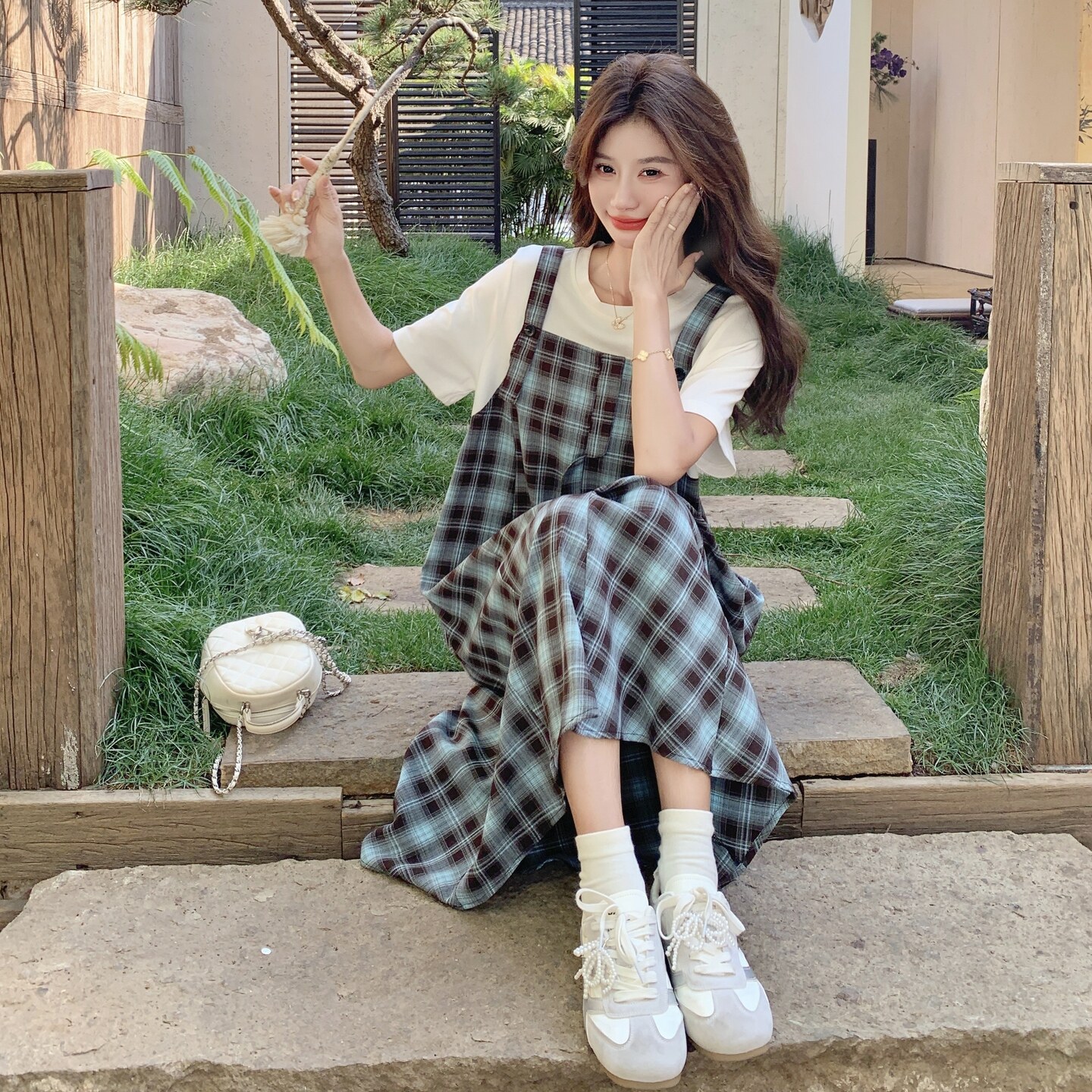 更新买家秀现货假两件针织拼接格子连衣裙2C369-6283P135K198，女装连衣裙，浙宝271