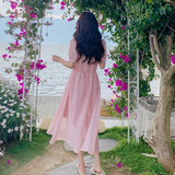 现货粉色收腰显瘦甜美连衣裙2C369-6006-P115控168，女装连衣裙，浙宝271