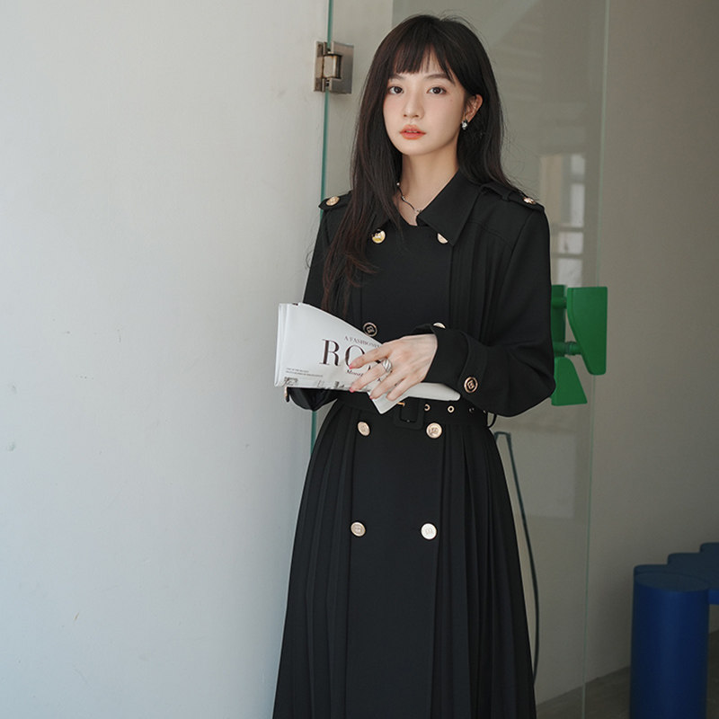 现货 22秋新品压褶连衣裙式双排扣风衣271-7212-P145  控198图片