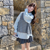 针织条纹马甲蓝色衬衫套装女春秋2025新款小个子学院风减龄两件套，女装套装/套裙，浙宝271