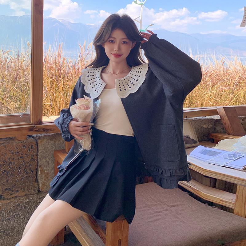 撞色娃娃领休闲短外套女2025年春季新款韩系超好看小个子夹克上衣,女装短外套,浙宝271