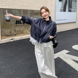 蕾丝花边拼接外套女2025年春季新款小个子休闲运动撞色条纹夹克潮，女装短外套，浙宝271