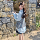 针织条纹马甲蓝色衬衫套装女春秋2025新款小个子学院风减龄两件套，女装套装/套裙，浙宝271