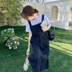 学院风减龄背带连衣裙女2025夏季新款韩系宽松休闲短袖T恤两件套图片