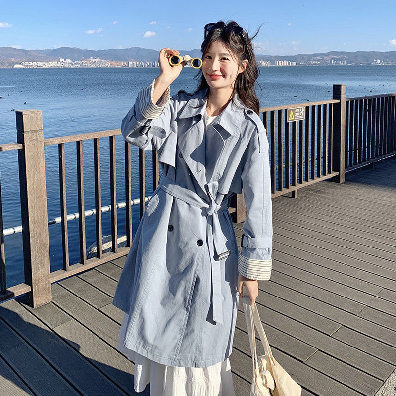 现货有买家秀风衣蓝色过膝中长款外套271-8152P155K228，女装风衣，浙宝271