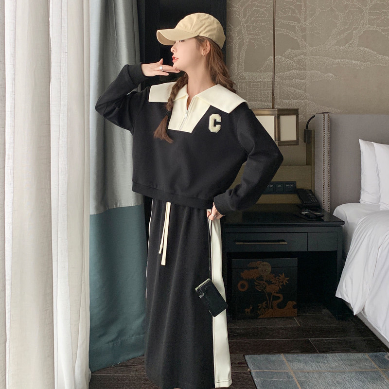 现货新品学院风娃娃领黑白休闲卫衣套装裙271-8003-P145K198，女装卫衣/绒衫，浙宝271