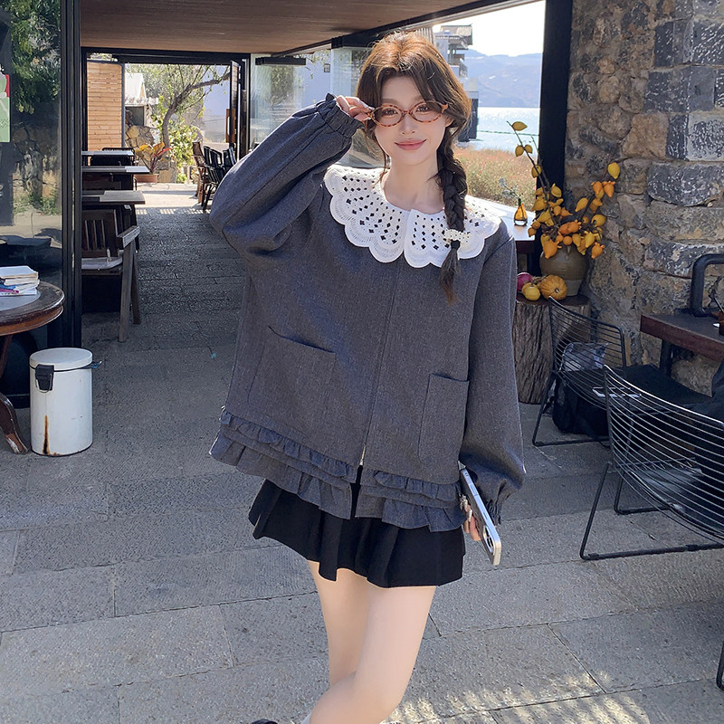 撞色娃娃领休闲短外套女2025年春季新款韩系超好看小个子夹克上衣,女装短外套,浙宝271