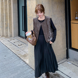 现货买家秀新款连衣裙+美拉德咖色马甲套装271-8102-P155K218，女装连衣裙，浙宝271