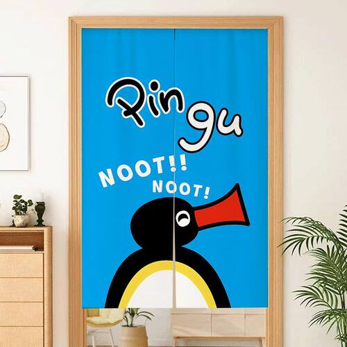 pingu企鹅家族可爱卡通门帘卧室免打孔半帘厨房帘子遮挡厕所挂帘