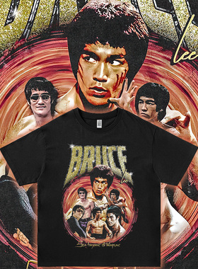 Bruce Lee李小龙经典复古短袖T恤街头宽松oversize纯棉圆领半袖