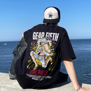 宽松休闲青少年潮 夏季 五档路飞尼卡太阳神短袖 T恤男动漫半袖