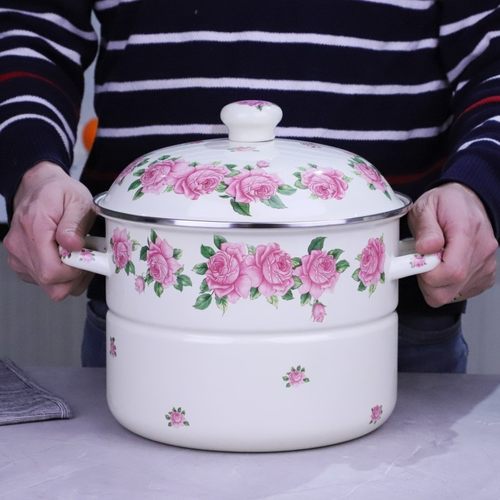 特厚珐琅搪瓷锅带蒸锅篦子