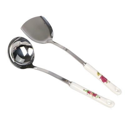 兴跃时尚陶瓷柄炒铲炒勺汤勺漏铲漏勺平铲饭勺加厚不锈钢铲勺锅铲