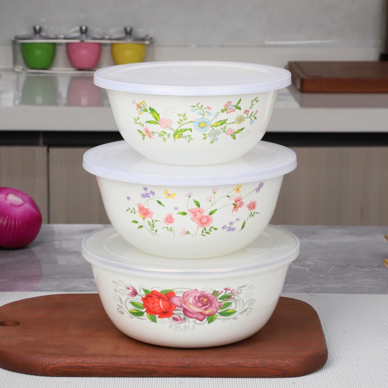 加厚搪瓷保鲜碗带盖子搪瓷碗盖碗