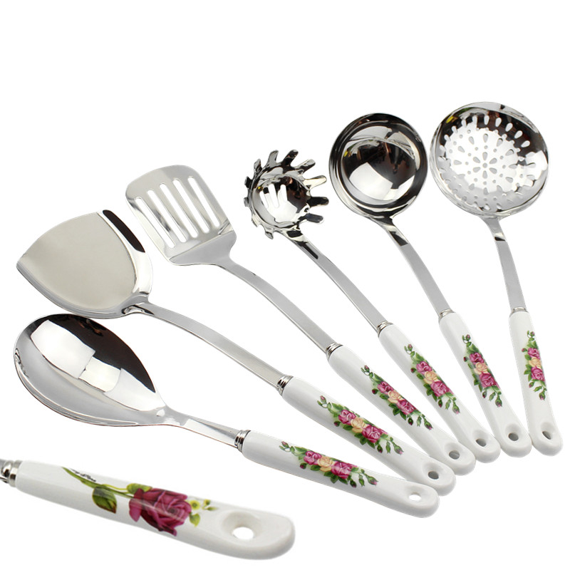 包邮精品韩式陶瓷柄锅铲饭勺炊具