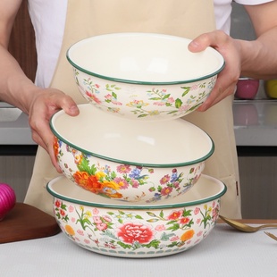 特厚搪瓷盆和面盆元宝盆家用大汤盆洗菜盆搪瓷碗沙拉盆酸菜鱼盆