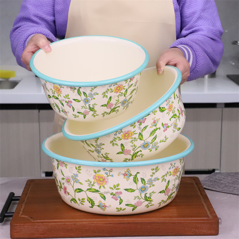 升级特厚翻边搪瓷盆珐琅搪瓷和面盆沙拉盆大号洗菜盆家用盆子汤盆