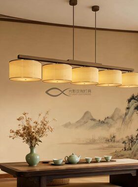 上海新中式多头布艺餐厅餐桌吊灯