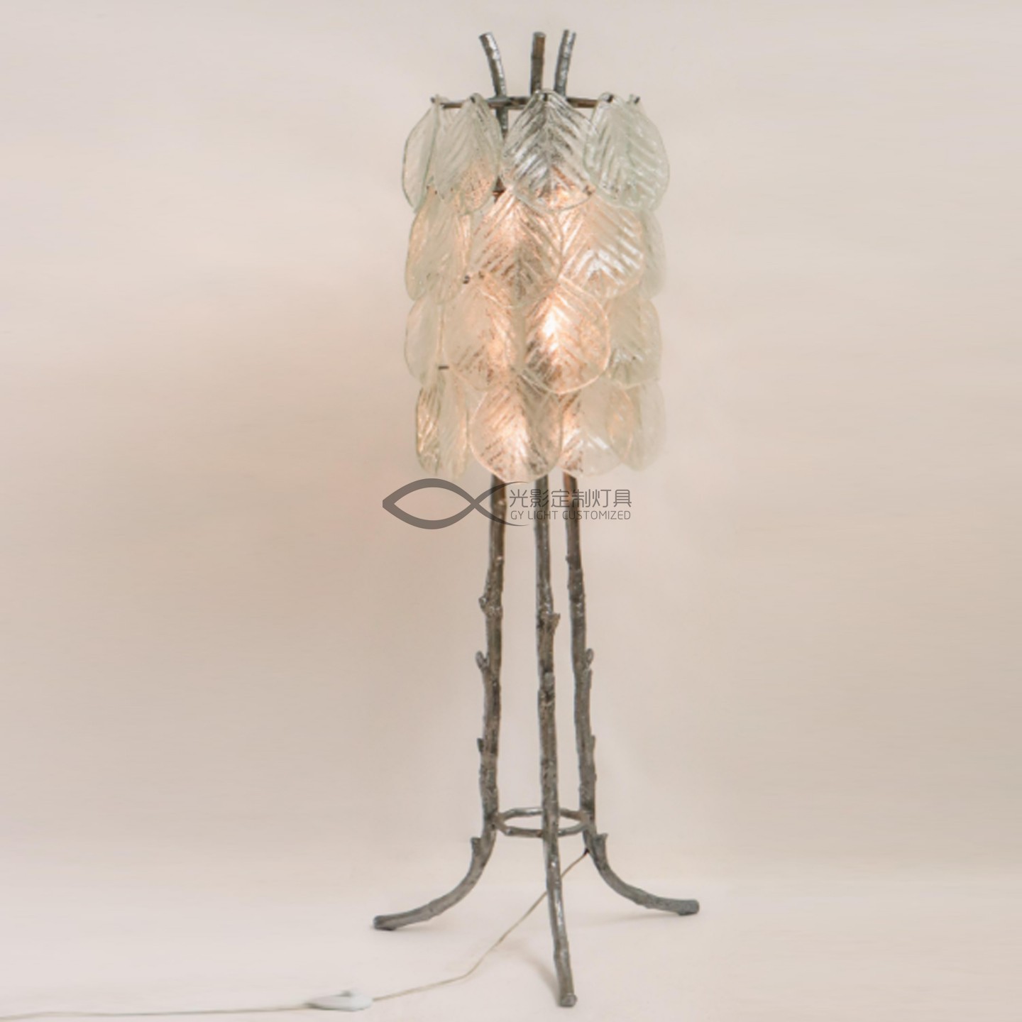 别墅会所售楼处玻璃琉璃铜落地灯Italian Glass Leaf Floor Lamp