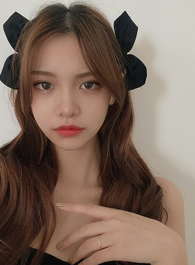 jisoo智秀同款双面丝绒黑色蝴蝶结发夹边夹耳朵发饰对夹双马尾