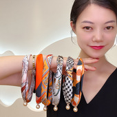 韩版 围脖国风颈链锁骨珍珠小领巾 磁扣女丝巾项链懒人围巾吊坠薄款