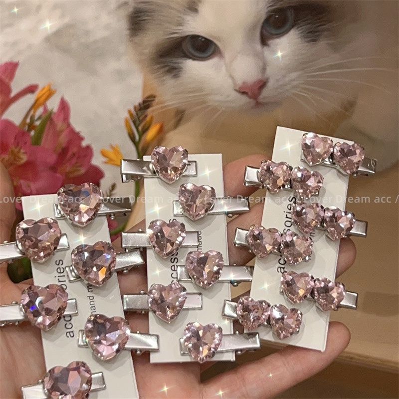 韩版粉色爱心桃心水钻鸭嘴夹发夹甜妹可爱侧边刘海夹时尚水钻发夹