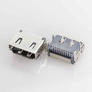 HDMI高清接口母座19P直插式DIP平板电脑90度弯插脚焊板座HD01-001