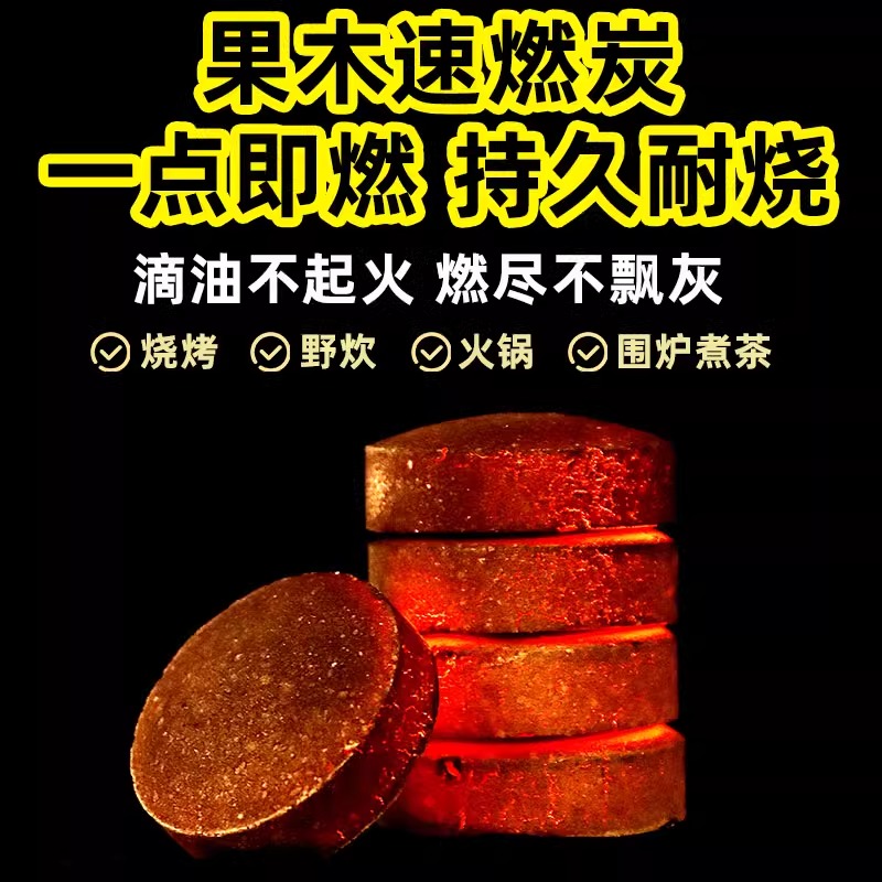 围炉煮茶炭速燃果木炭烧烤专用无烟户外露营家用室内烤火烧烤炉碳