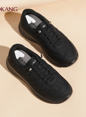 奥康女鞋2025新款秋季户外休闲鞋女妈妈黑色轻便旅游鞋厚底