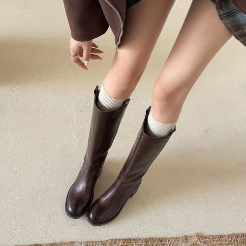 真皮骑士靴女高筒不过膝长靴显瘦