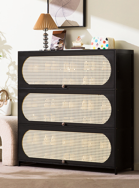 极简风黑色实木鞋柜家用门口入户客厅收纳柜玄关柜大容量门厅鞋架