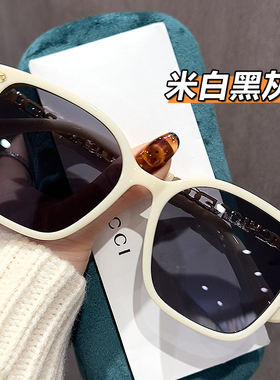 墨镜女2025新款高级感防紫外线方框大脸显瘦白色框太阳镜可配近视